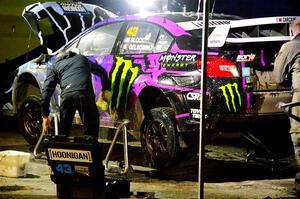 Ken Block / Alex Gelsomino Subaru WRX STi is cleaned after day one on the stages.