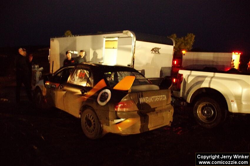 Kyle Tilley / Tim Whitteridge Mitsubishi Lancer Evo VIII after day one on the stages.