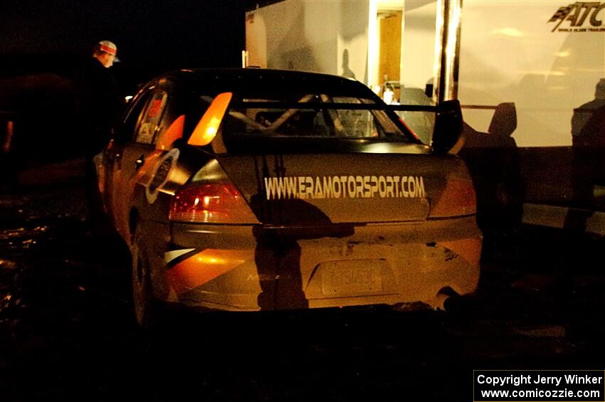 Kyle Tilley / Tim Whitteridge Mitsubishi Lancer Evo VIII after day one on the stages.