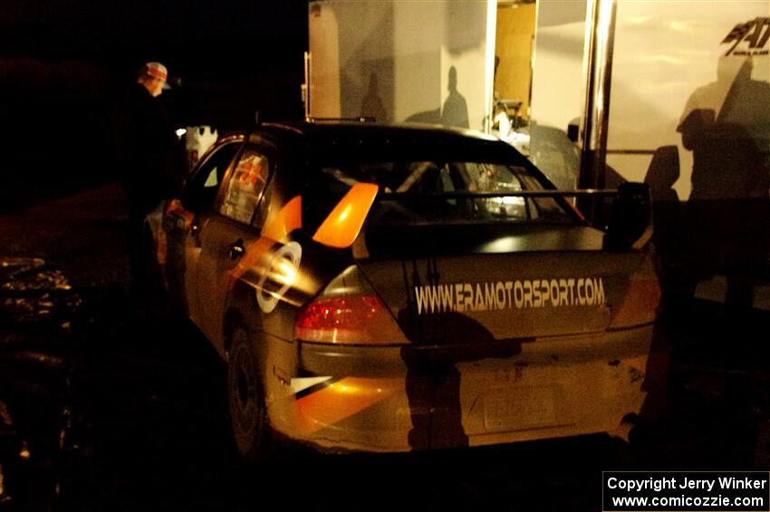 Kyle Tilley / Tim Whitteridge Mitsubishi Lancer Evo VIII after day one on the stages.