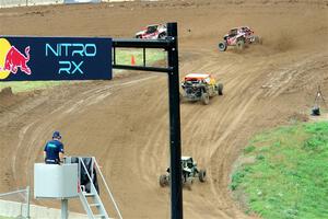 Jack Letourneau's Polaris RZR, Jason Luburgh's Polaris RZR, Catie Munnings' Can-Am Maverick X3 and Tyler Remmereid's Polaris RZR