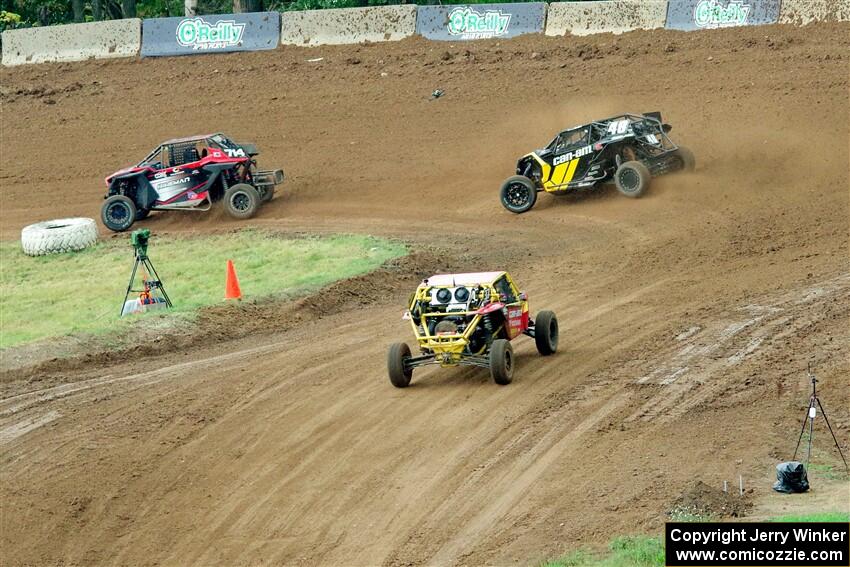 Andy Ives' Polaris RZR, Correy Weller's Can-Am Maverick X3 and Mia Chapman's Can-Am Maverick X3