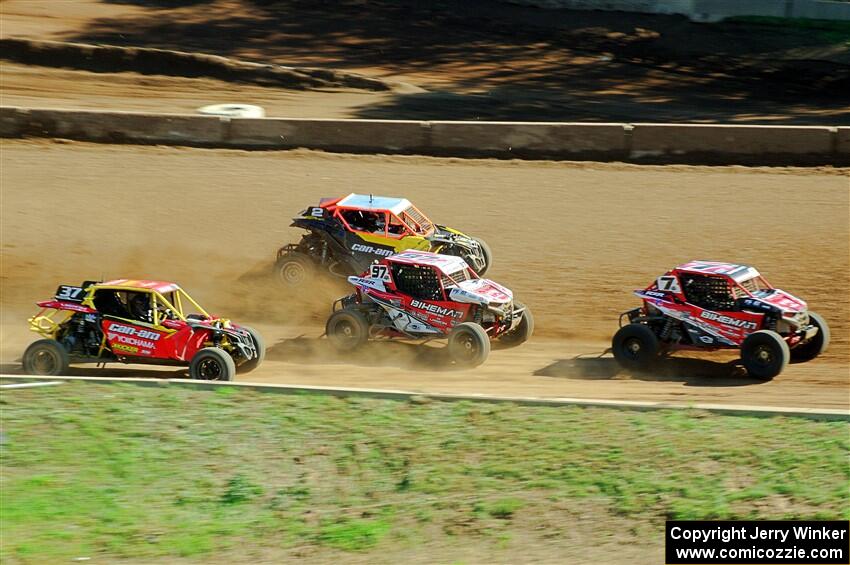 Jason Luburgh's Polaris RZR, Jack Letourneau's Polaris RZR, Catie Munnings' Can-Am Maverick X3 and Mia Chapman's Can-Am Maverick