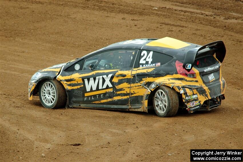 Sage Karam's Olsbergs MSE RX2, stopped on course with a broken rear suspension.