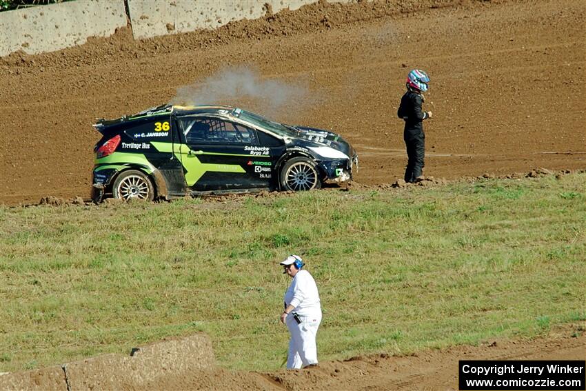 Casper Jansson's Olsbergs MSE RX2 stops on course with a small engine fire.