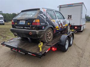 Todd Hartmann / Shawn Callahan VW GTI prior to the start of day two's stages.