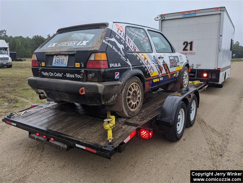 Todd Hartmann / Shawn Callahan VW GTI prior to the start of day two's stages.