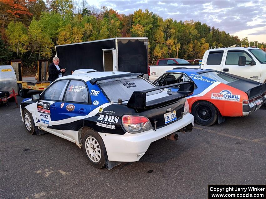 Brad Hayosh / Neil Moser Subaru WRX STi and Tim O'Neil / Constantine Mantopoulos AMC AMX prior to the start of the event.