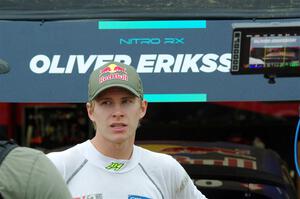 Oliver Eriksson is interviewed before Saturday's racing.