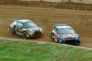 Kevin Hansen's Peugeot 208 and Tanner Foust's Audi S1