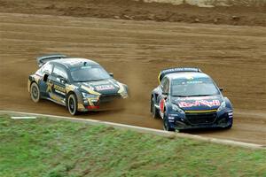 Kevin Hansen's Peugeot 208 and Tanner Foust's Audi S1