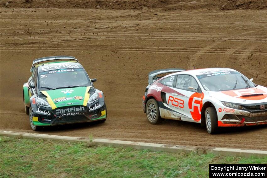 Kevin Eriksson's Honda Civic and Fraser McConnell's Ford Fiesta ST