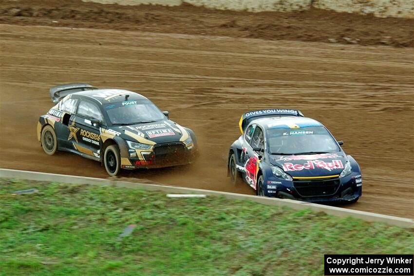 Kevin Hansen's Peugeot 208 and Tanner Foust's Audi S1