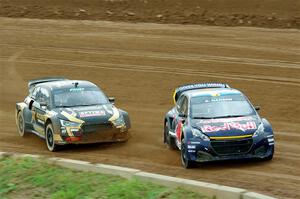 Kevin Hansen's Peugeot 208 and Tanner Foust's Audi S1