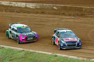 Timmy Hansen's Peugeot 208 and Oliver Bennett's MINI Cooper