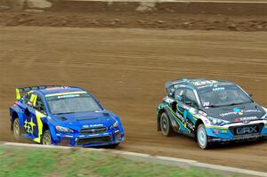 Steve Arpin's Hyundai i20 and Andreas Bakkerud's Subaru WRX STi