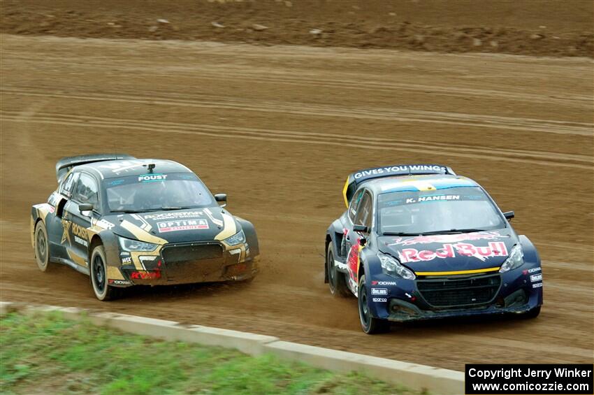 Kevin Hansen's Peugeot 208 and Tanner Foust's Audi S1