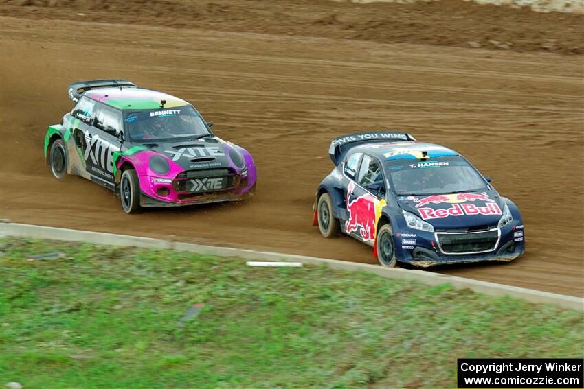 Timmy Hansen's Peugeot 208 and Oliver Bennett's MINI Cooper