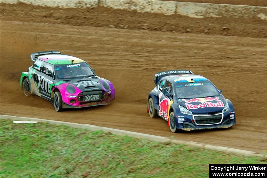 Timmy Hansen's Peugeot 208 and Oliver Bennett's MINI Cooper