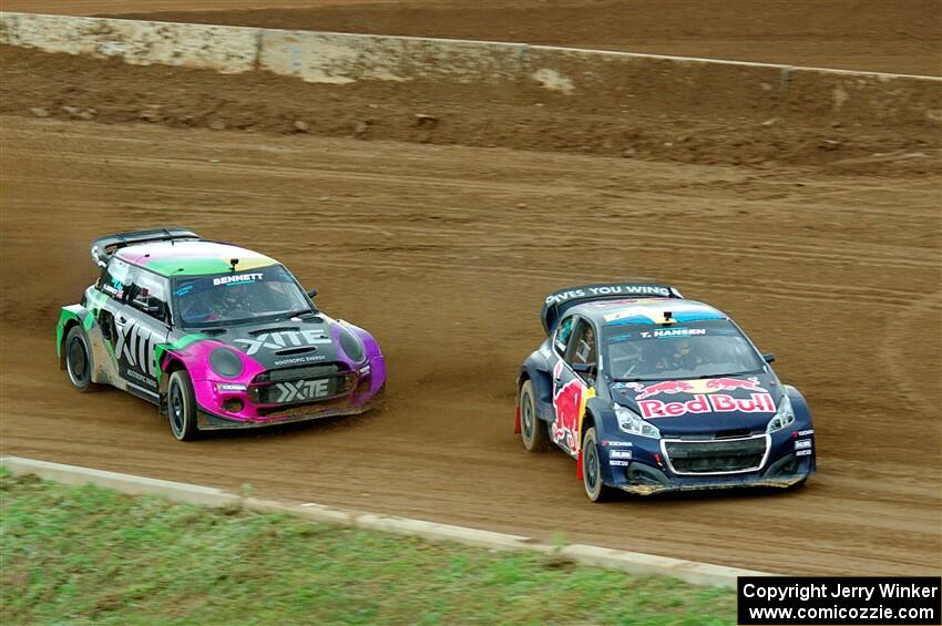 Timmy Hansen's Peugeot 208 and Oliver Bennett's MINI Cooper