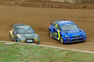 Travis Pastrana's Subaru WRX STi and Robin Larsson's Audi S1