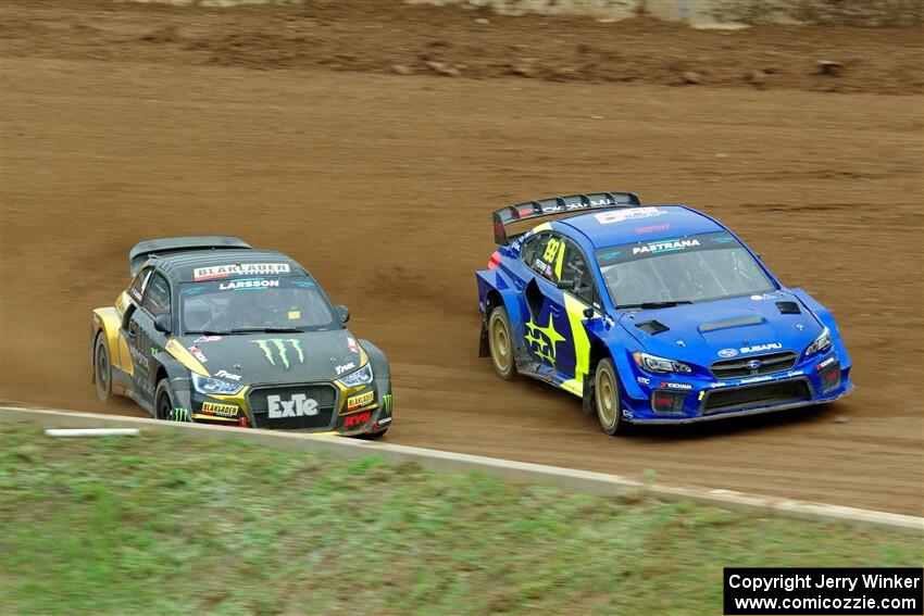 Travis Pastrana's Subaru WRX STi and Robin Larsson's Audi S1