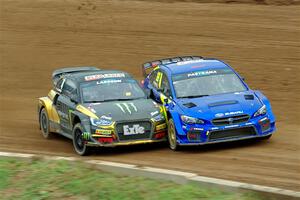 Travis Pastrana's Subaru WRX STi and Robin Larsson's Audi S1