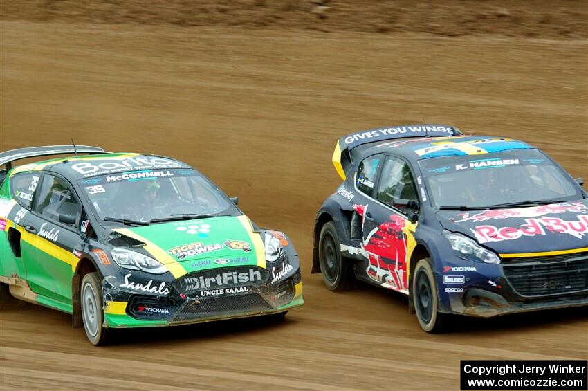 Kevin Hansen's Peugeot 208 and Fraser McConnell's Ford Fiesta ST