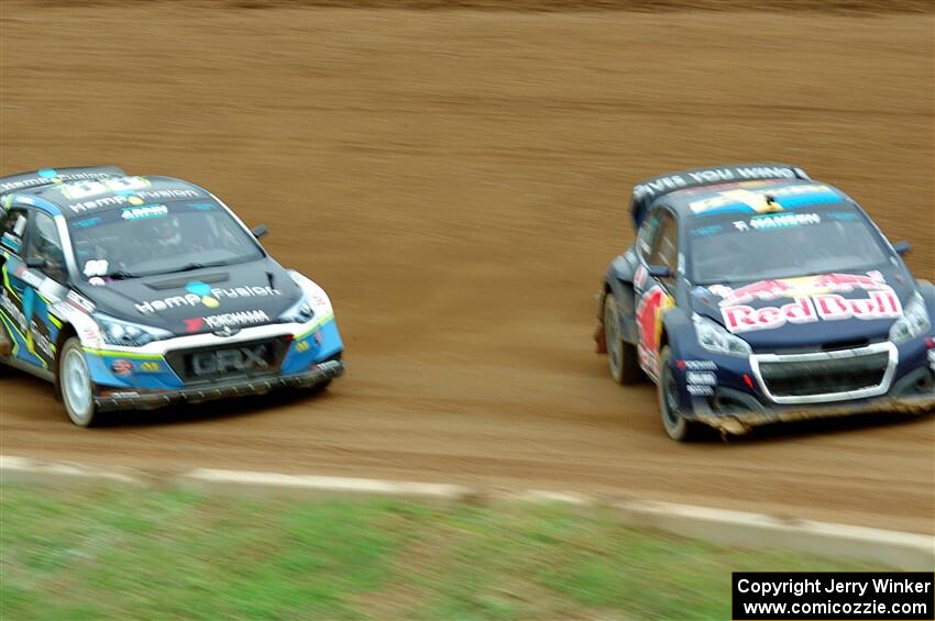 Timmy Hansen's Peugeot 208 and Steve Arpin's Hyundai i20