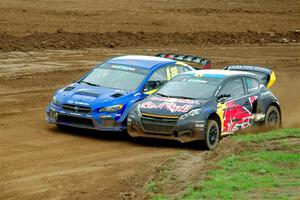 Kevin Hansen's Peugeot 208 and Travis Pastrana's Subaru WRX STi