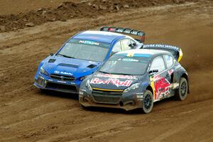 Kevin Hansen's Peugeot 208 and Travis Pastrana's Subaru WRX STi