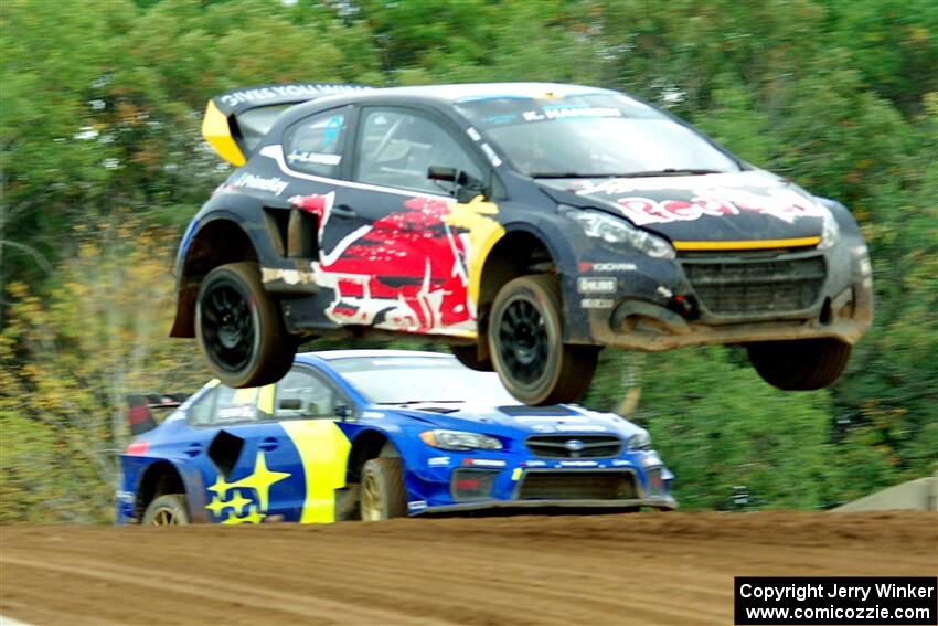 Kevin Hansen's Peugeot 208 and Travis Pastrana's Subaru WRX STi