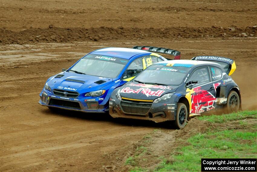 Kevin Hansen's Peugeot 208 and Travis Pastrana's Subaru WRX STi