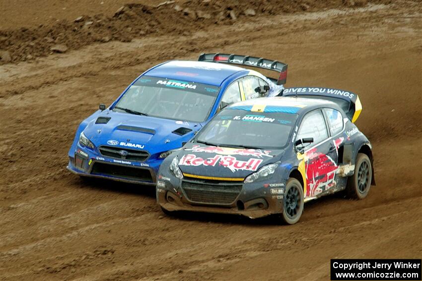 Kevin Hansen's Peugeot 208 and Travis Pastrana's Subaru WRX STi