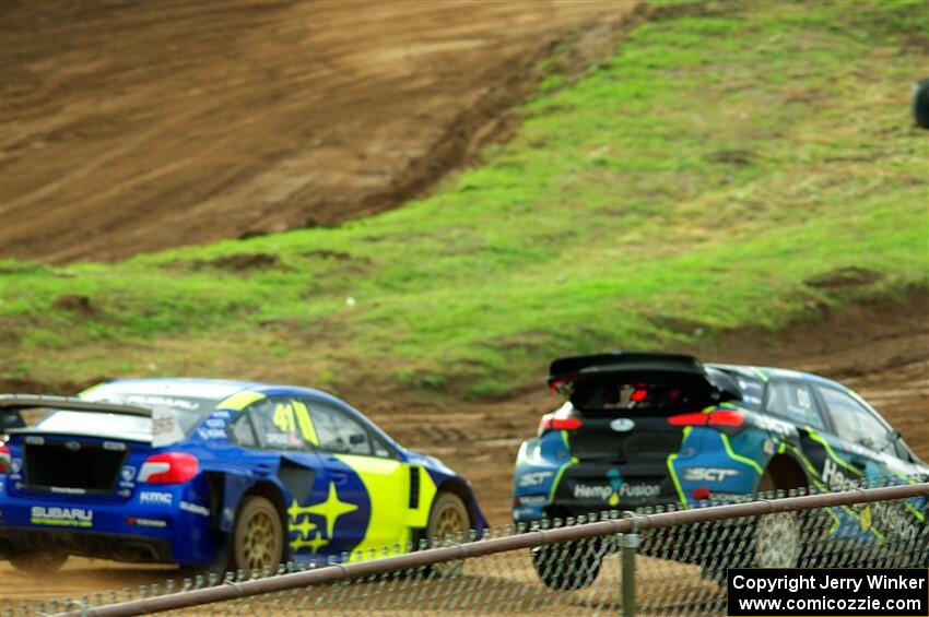 Scott Speed's Subaru WRX STi and Steve Arpin's Hyundai i20