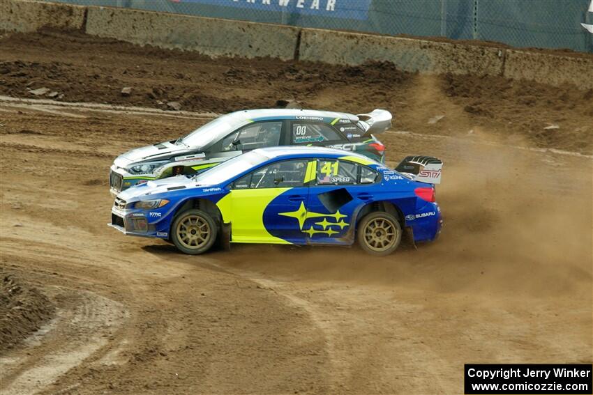 Scott Speed's Subaru WRX STi and Steve Arpin's Hyundai i20