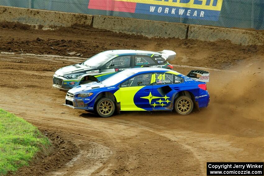 Scott Speed's Subaru WRX STi and Steve Arpin's Hyundai i20