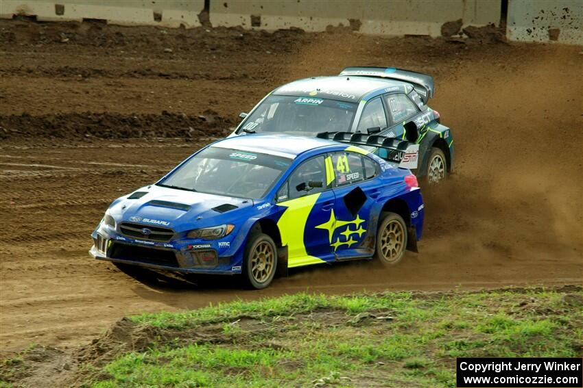 Scott Speed's Subaru WRX STi and Steve Arpin's Hyundai i20