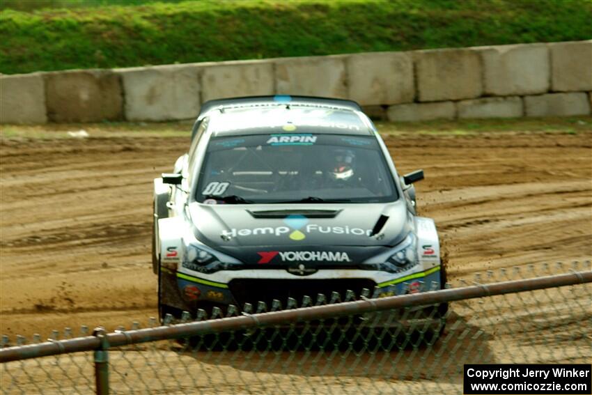 Steve Arpin destroys the front suspension on his Hyundai i20 and spins.