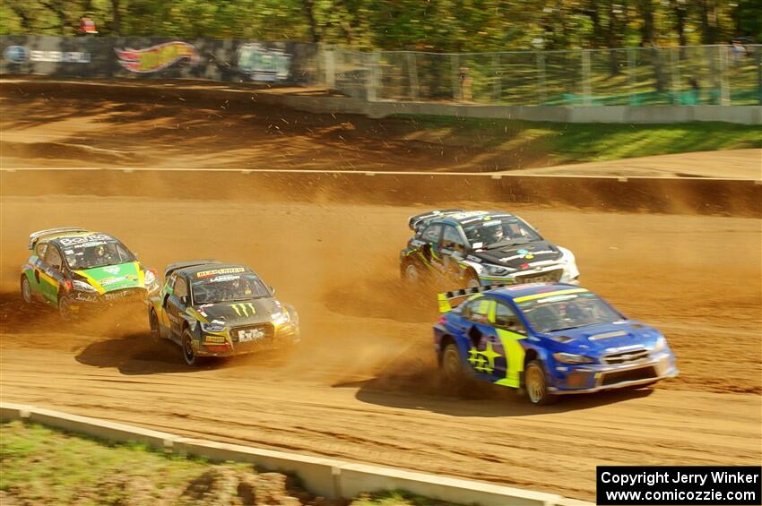 Andreas Bakkerud's Subaru WRX STi, Steve Arpin's Hyundai i20, Robin Larsson's Audi S1 and Fraser McConnell's Ford Fiesta ST