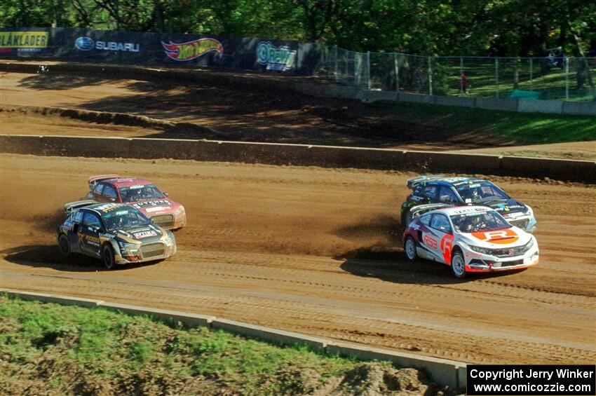 Kevin Eriksson's Honda Civic, Steve Arpin's Hyundai i20, Tanner Foust's Audi S1 and Cabot Bigham's Audi S1