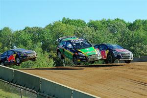 Fraser McConnell's Ford Fiesta ST, Timmy Hansen's Peugeot 208 and Oliver Eriksson's Ford Fiesta RS