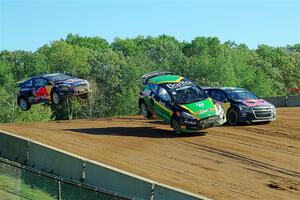 Fraser McConnell's Ford Fiesta ST, Timmy Hansen's Peugeot 208 and Oliver Eriksson's Ford Fiesta RS