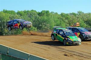 Fraser McConnell's Ford Fiesta ST, Timmy Hansen's Peugeot 208 and Oliver Eriksson's Ford Fiesta RS