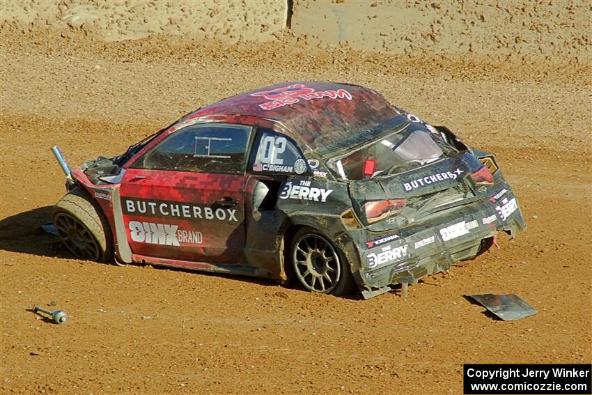 Cabot Bigham's Audi S1 has a massive crash at the end of the front straight.