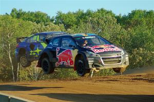 Timmy Hansen's Peugeot 208 and Travis Pastrana's Subaru WRX STi