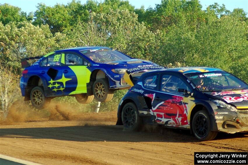 Kevin Hansen's Peugeot 208 and Travis Pastrana's Subaru WRX STi