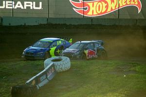 Andreas Bakkerud's Subaru WRX STi and Timmy Hansen's Peugeot 208