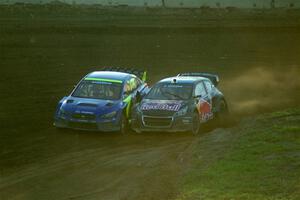 Andreas Bakkerud's Subaru WRX STi and Timmy Hansen's Peugeot 208