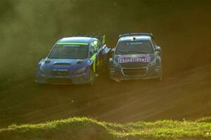 Andreas Bakkerud's Subaru WRX STi and Timmy Hansen's Peugeot 208